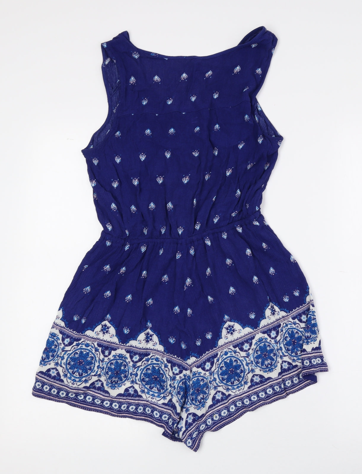 Divided by H&M Womens Blue Geometric 100% Viscose Playsuit One-Piece Size 10 Button