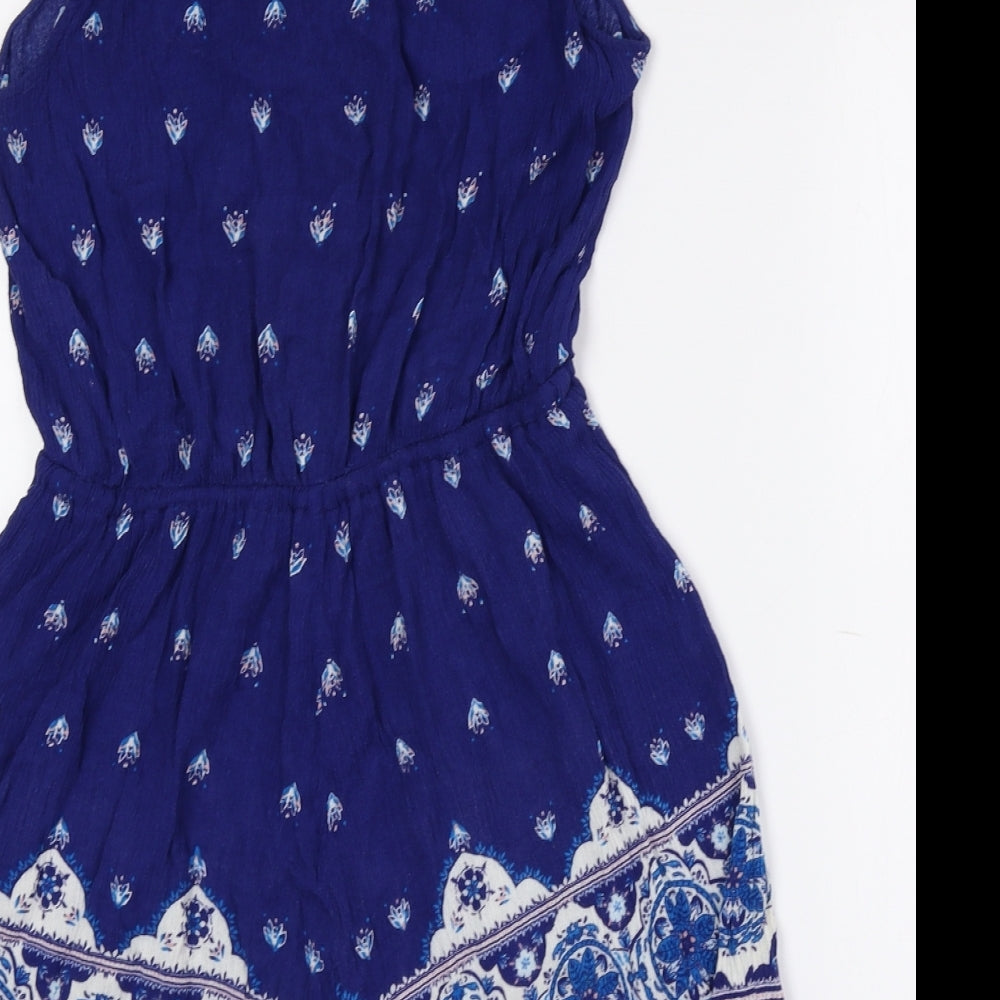 Divided by H&M Womens Blue Geometric 100% Viscose Playsuit One-Piece Size 10 Button