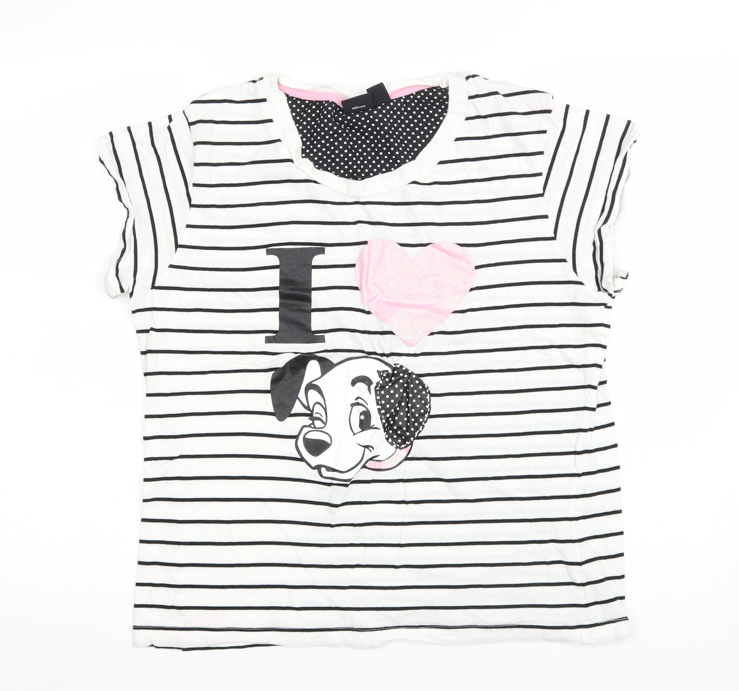 Primark Womens White Striped Cotton Basic T-Shirt Size M Round Neck - Dalmatian