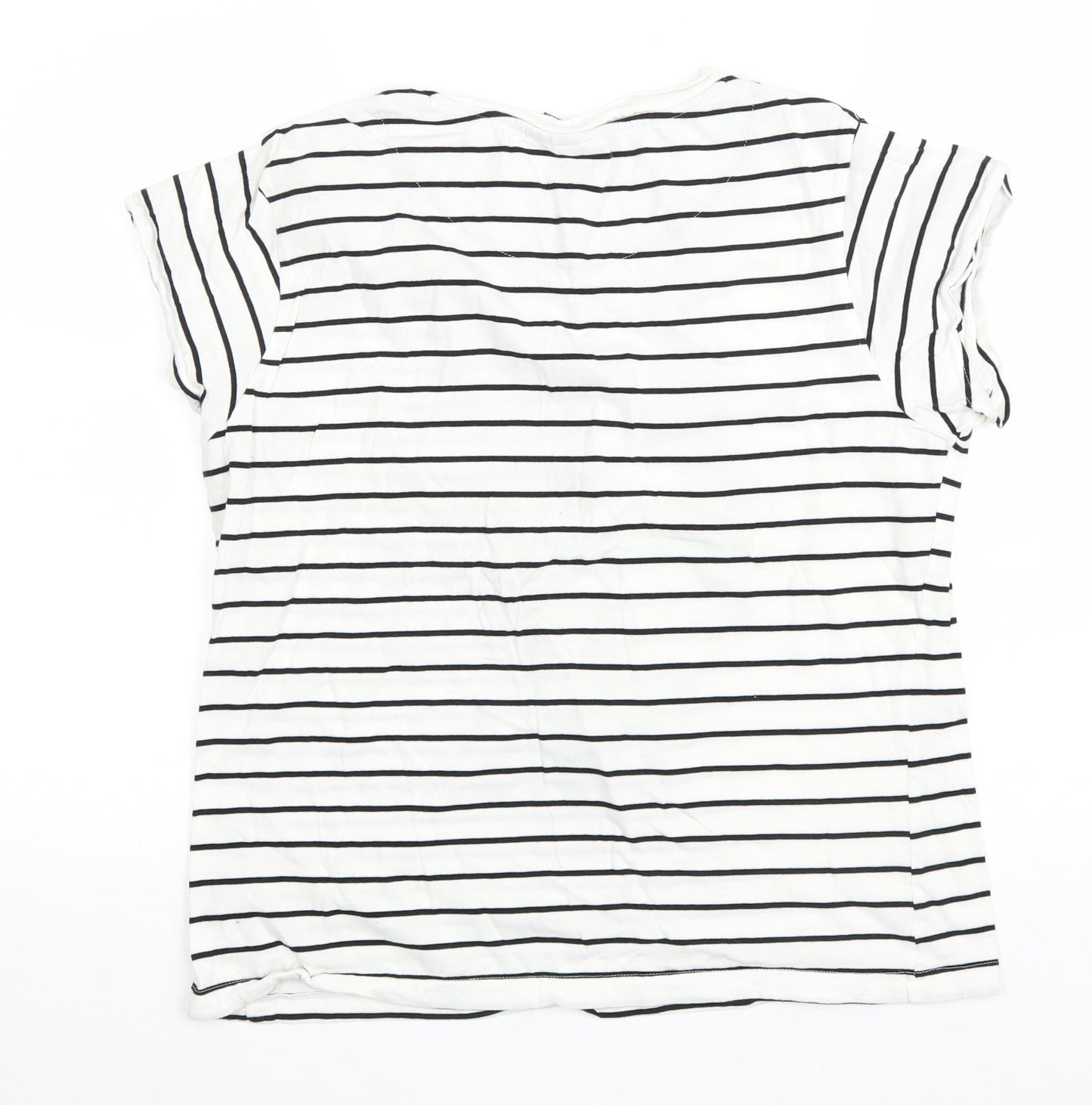 Primark Womens White Striped Cotton Basic T-Shirt Size M Round Neck - Dalmatian