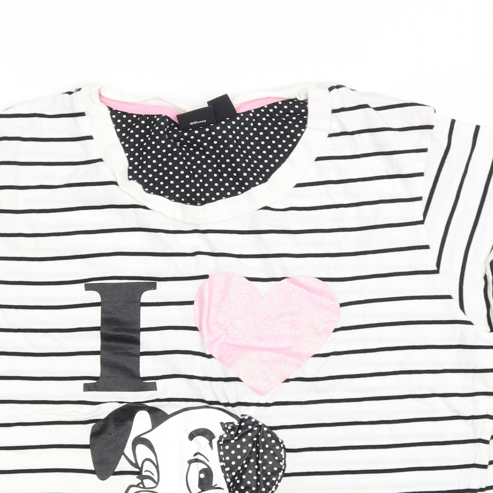 Primark Womens White Striped Cotton Basic T-Shirt Size M Round Neck - Dalmatian
