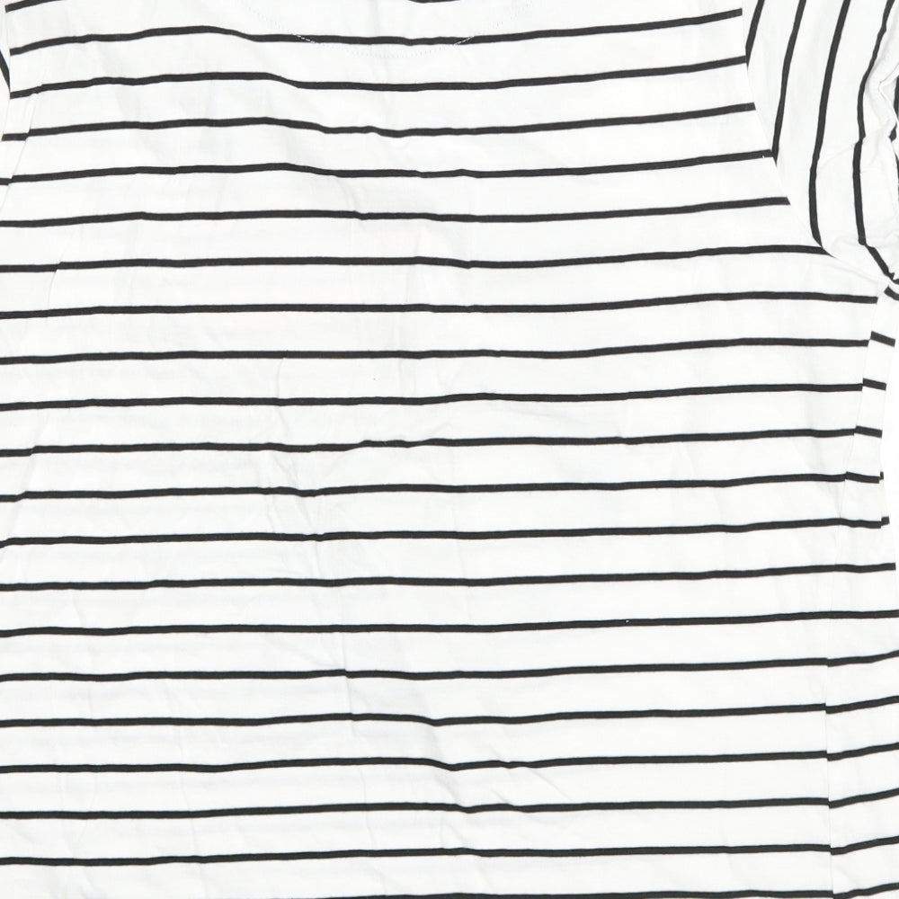 Primark Womens White Striped Cotton Basic T-Shirt Size M Round Neck - Dalmatian