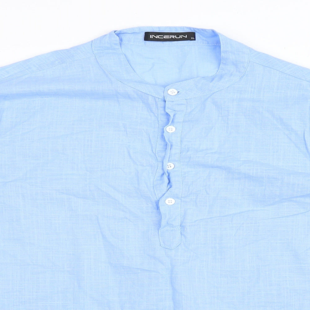 Incerun Womens Blue Cotton Tunic Blouse Size XL Round Neck