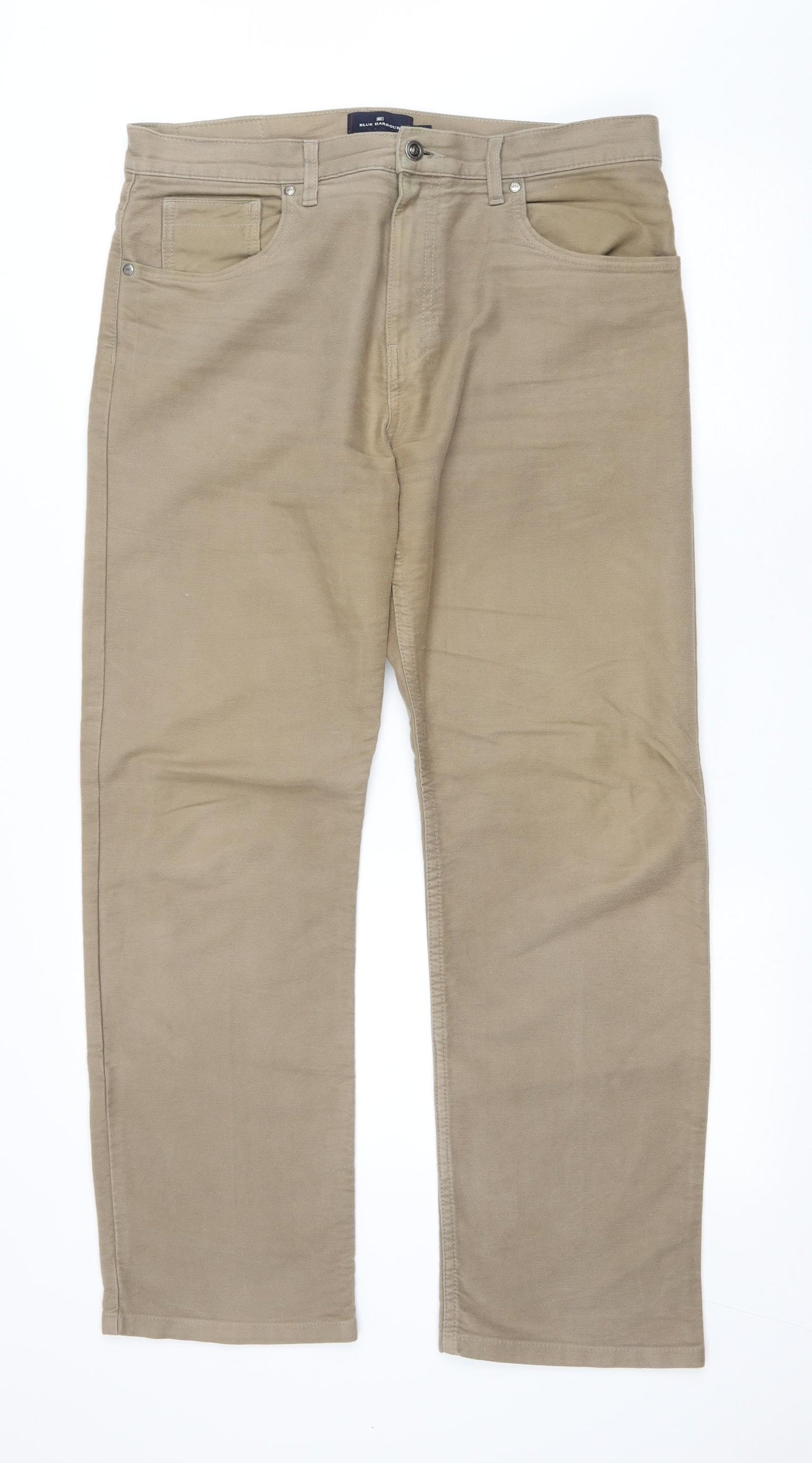 Marks and Spencer Mens Brown Cotton Straight Jeans Size 34 L29 in Regular Zip