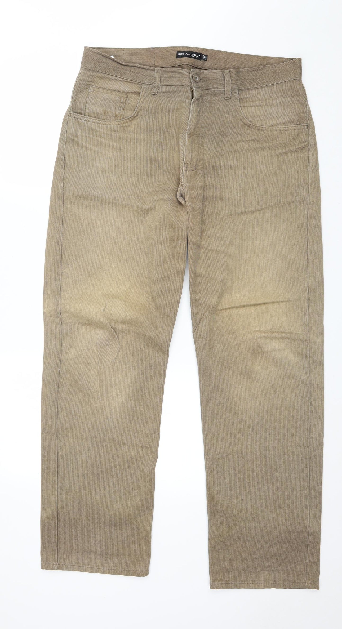 Autograph Mens Brown Cotton Straight Jeans Size 34 L31 in Regular Zip