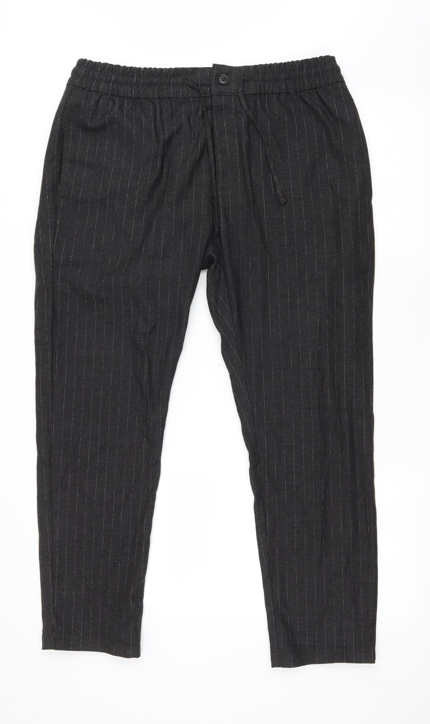 Topman Mens Grey Striped Polyester Trousers Size 36 L27 in Regular Button - Drawstring