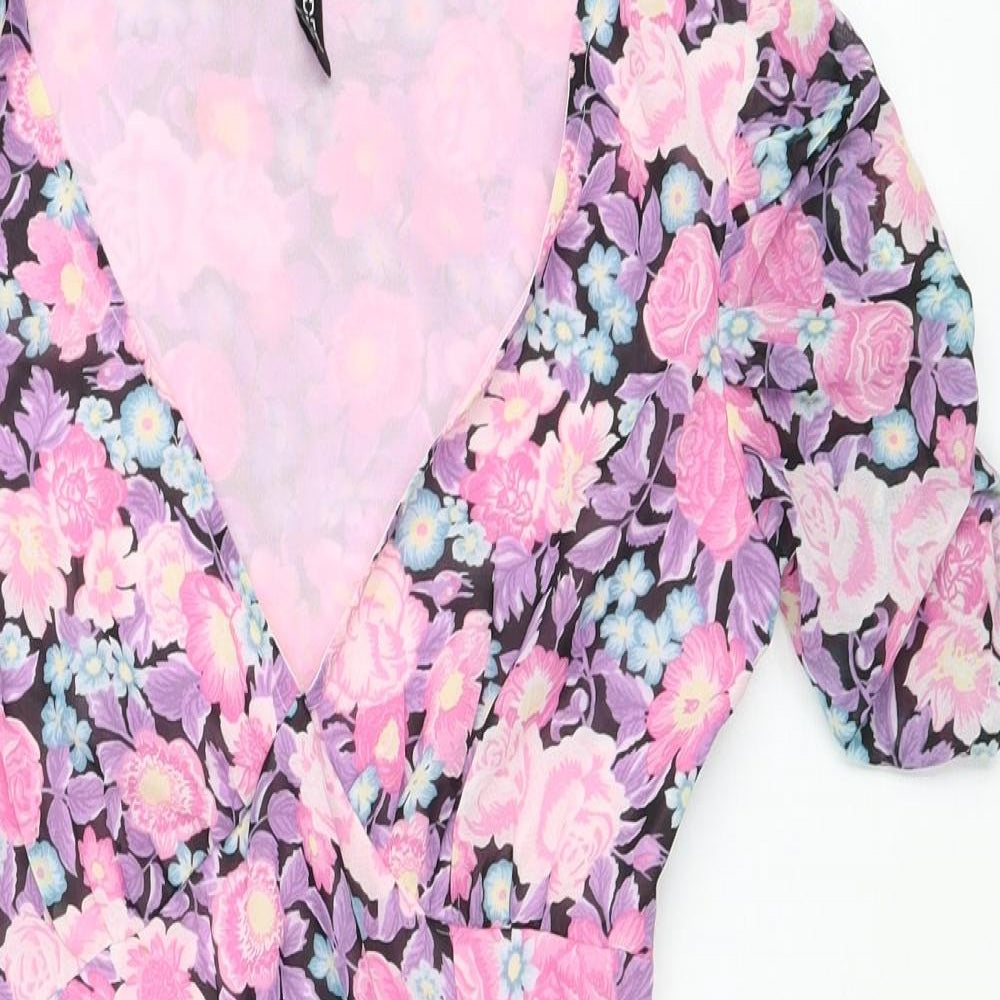 Divided by H&M Womens Pink Floral Polyester Mini Size 8 V-Neck Pullover
