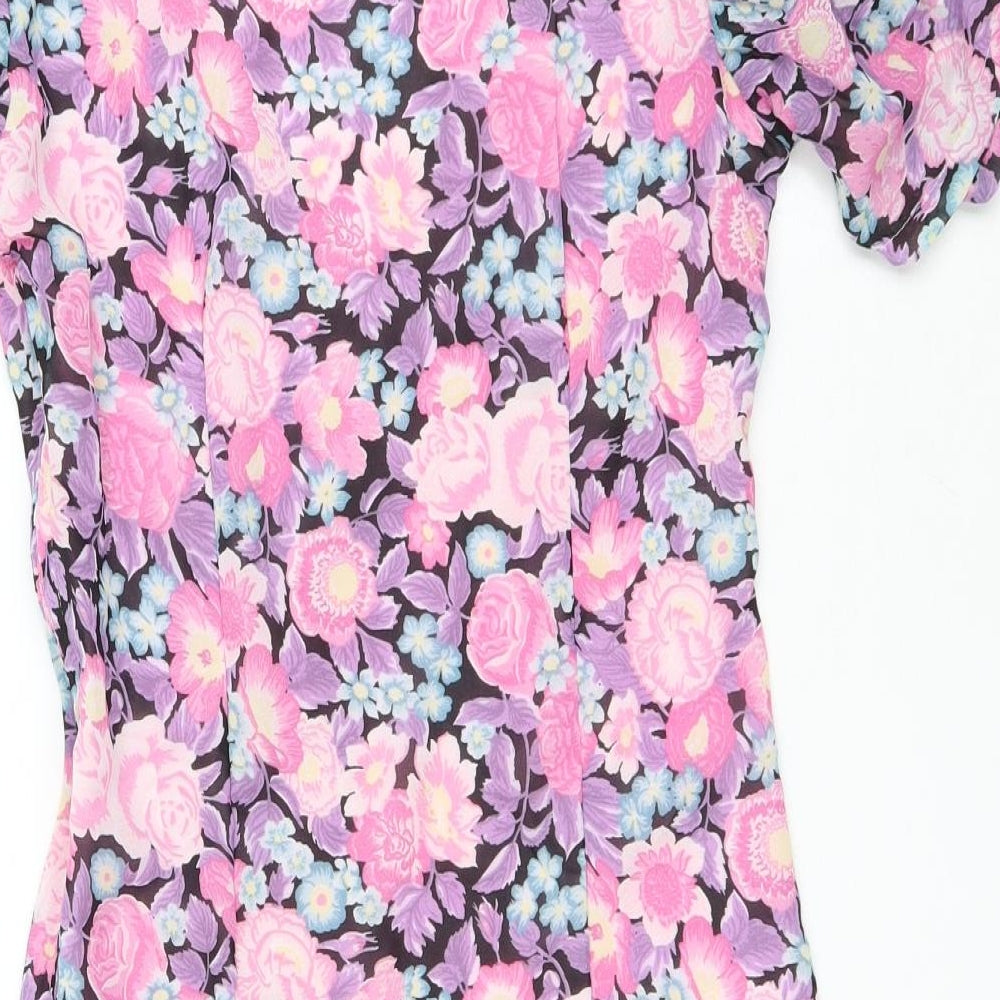 Divided by H&M Womens Pink Floral Polyester Mini Size 8 V-Neck Pullover