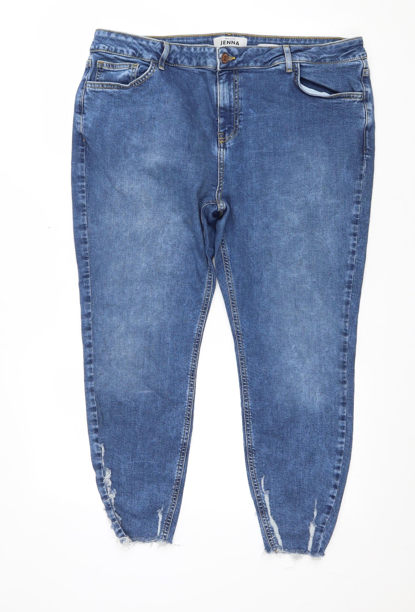 New Look Womens Blue Cotton Cut-Off Shorts Size 18 L20 in Regular Zip - Distressed