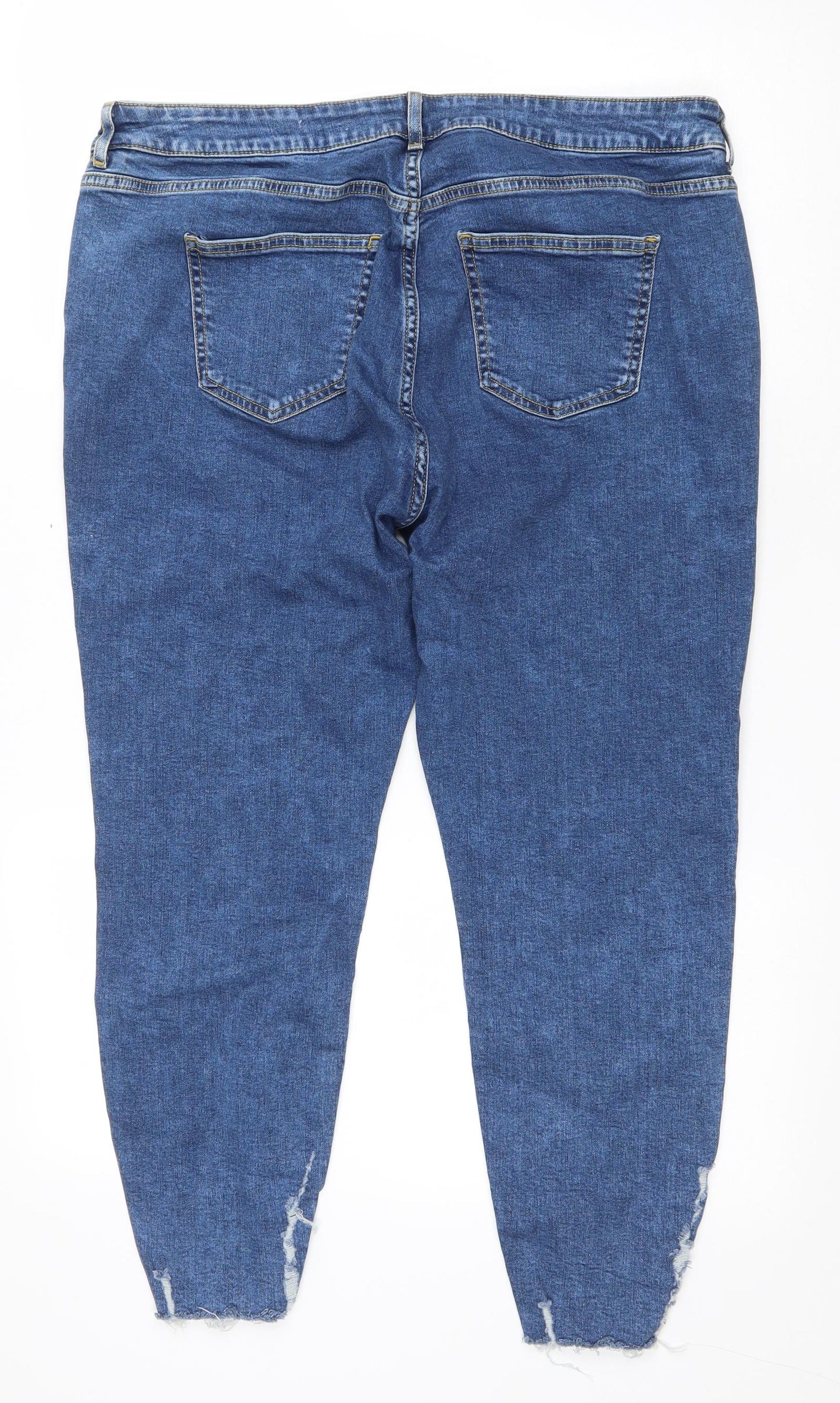 New Look Womens Blue Cotton Cut-Off Shorts Size 18 L20 in Regular Zip - Distressed