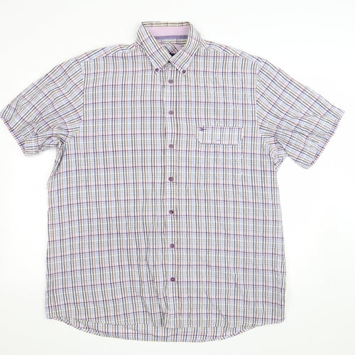 Oakman Mens Multicoloured Plaid Cotton Button-Up Size XL Collared Button