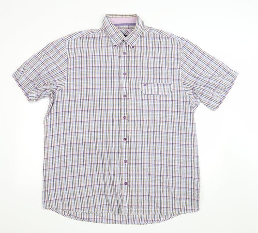 Oakman Mens Multicoloured Plaid Cotton Button-Up Size XL Collared Button