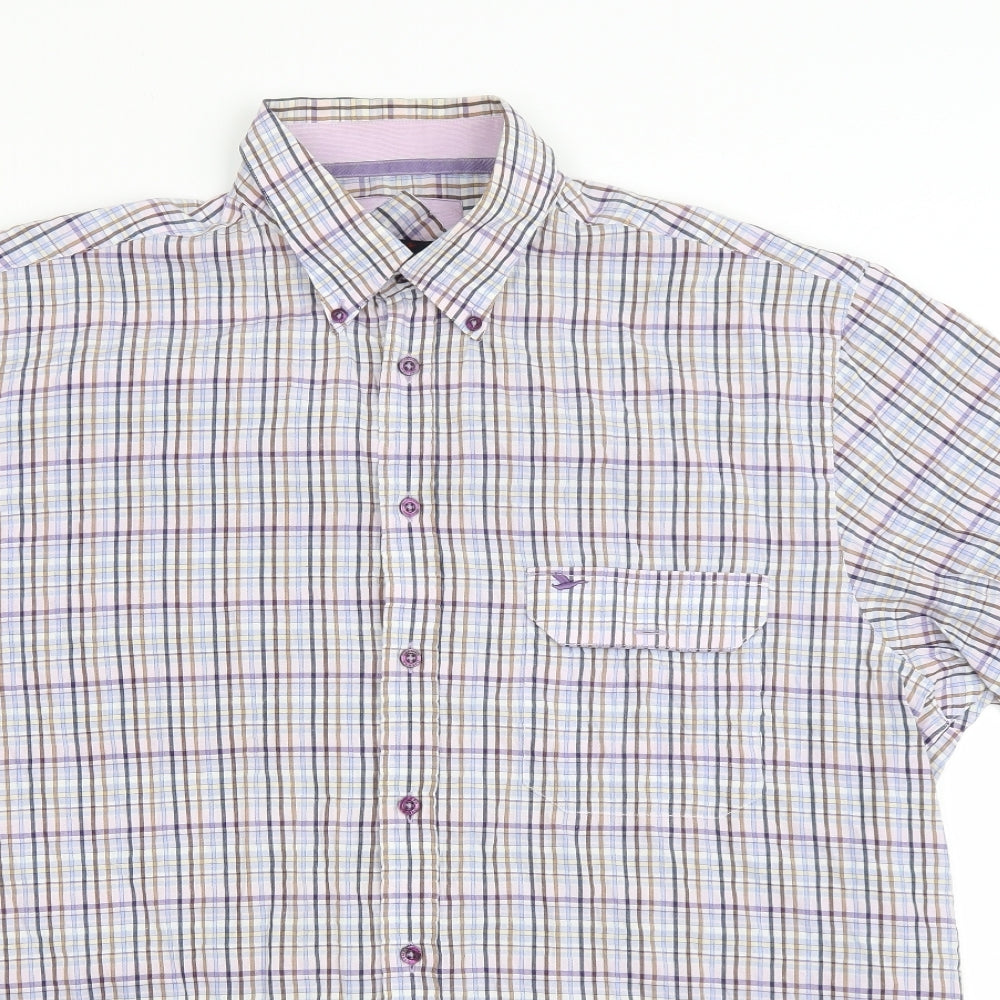 Oakman Mens Multicoloured Plaid Cotton Button-Up Size XL Collared Button