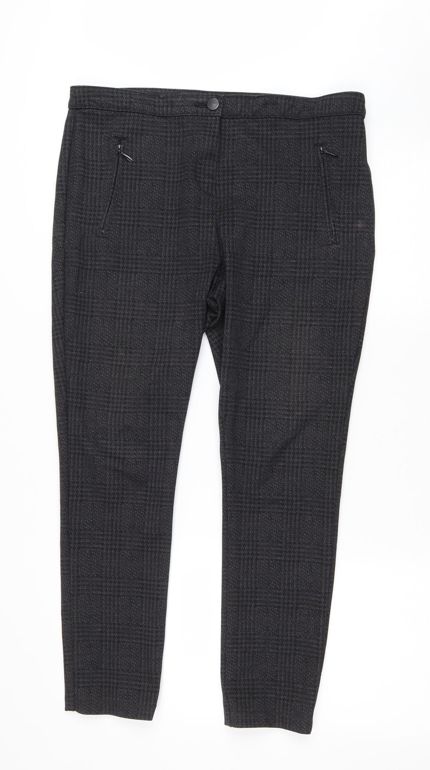 F&F Womens Grey Plaid Polyester Trousers Size 14 L26 in Regular Zip