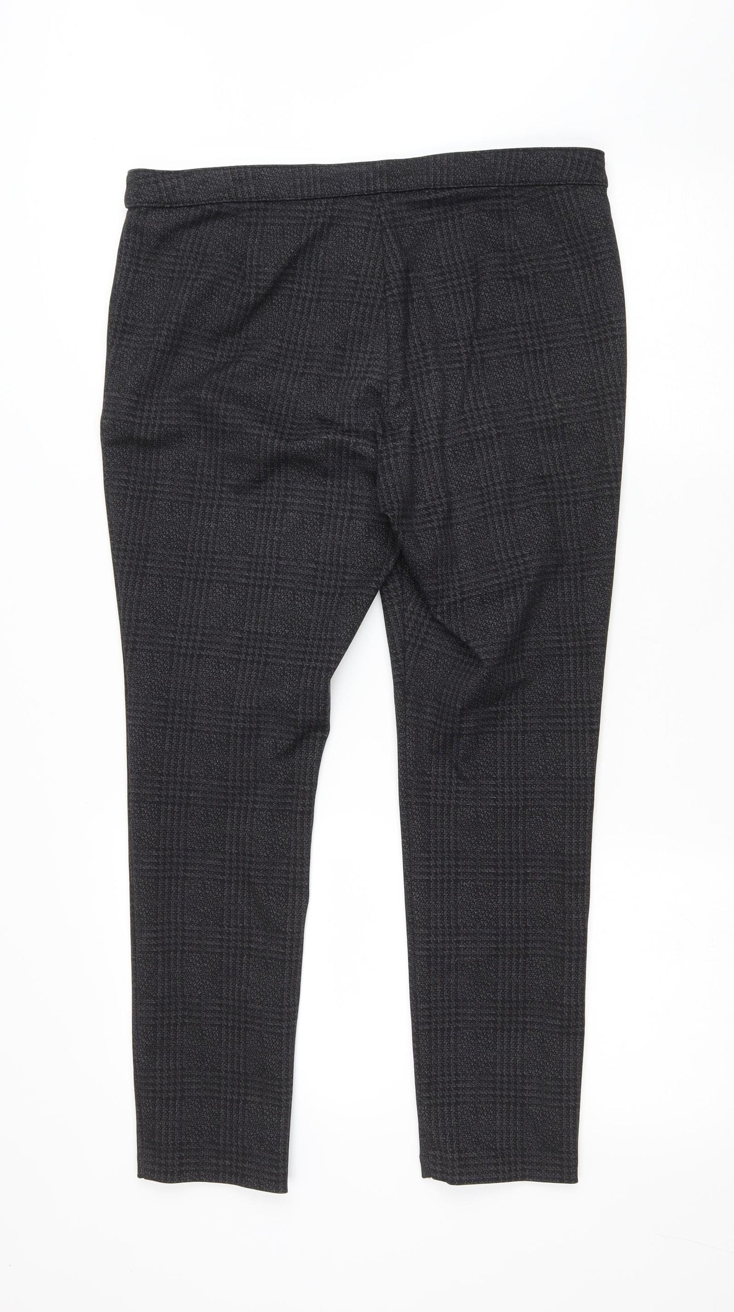 F&F Womens Grey Plaid Polyester Trousers Size 14 L26 in Regular Zip