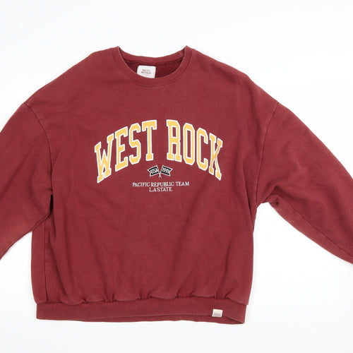 Pull&Bear Womens Red Polyester Pullover Sweatshirt Size M Pullover - West Rock