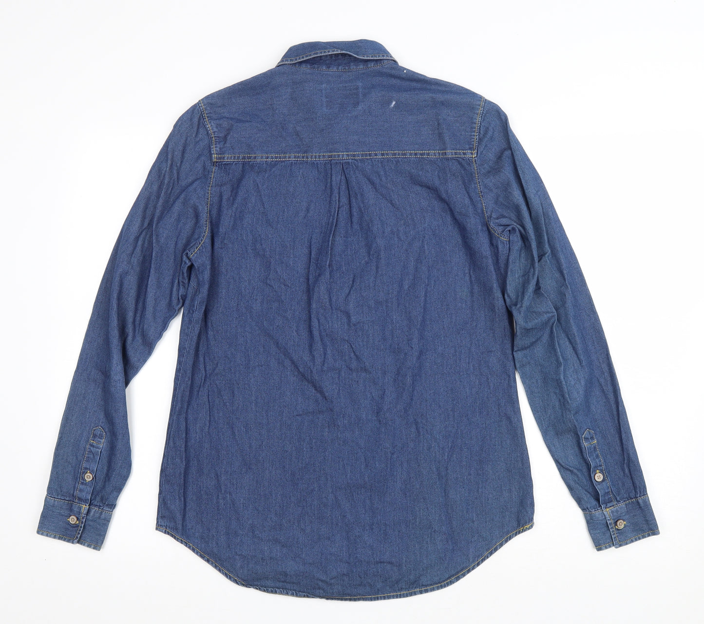 Cherokee Womens Blue Cotton Basic Button-Up Size 10 Collared