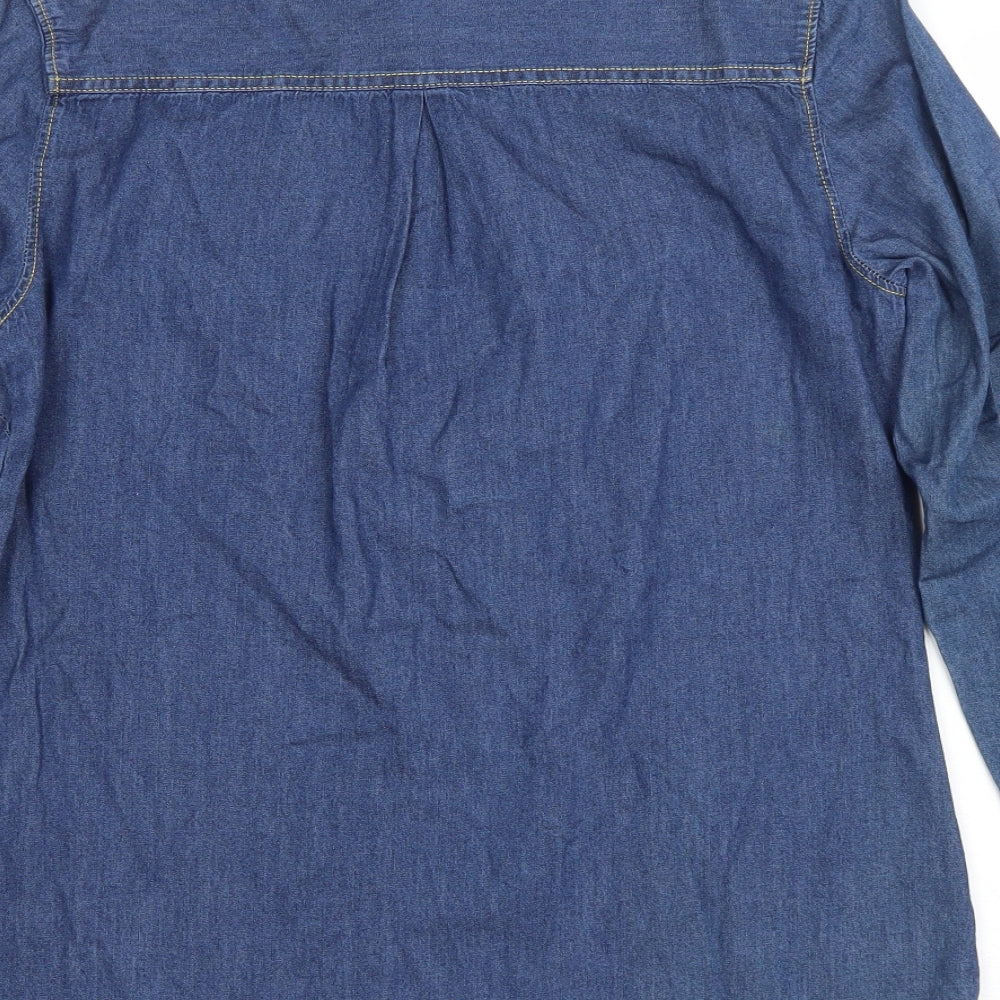 Cherokee Womens Blue Cotton Basic Button-Up Size 10 Collared