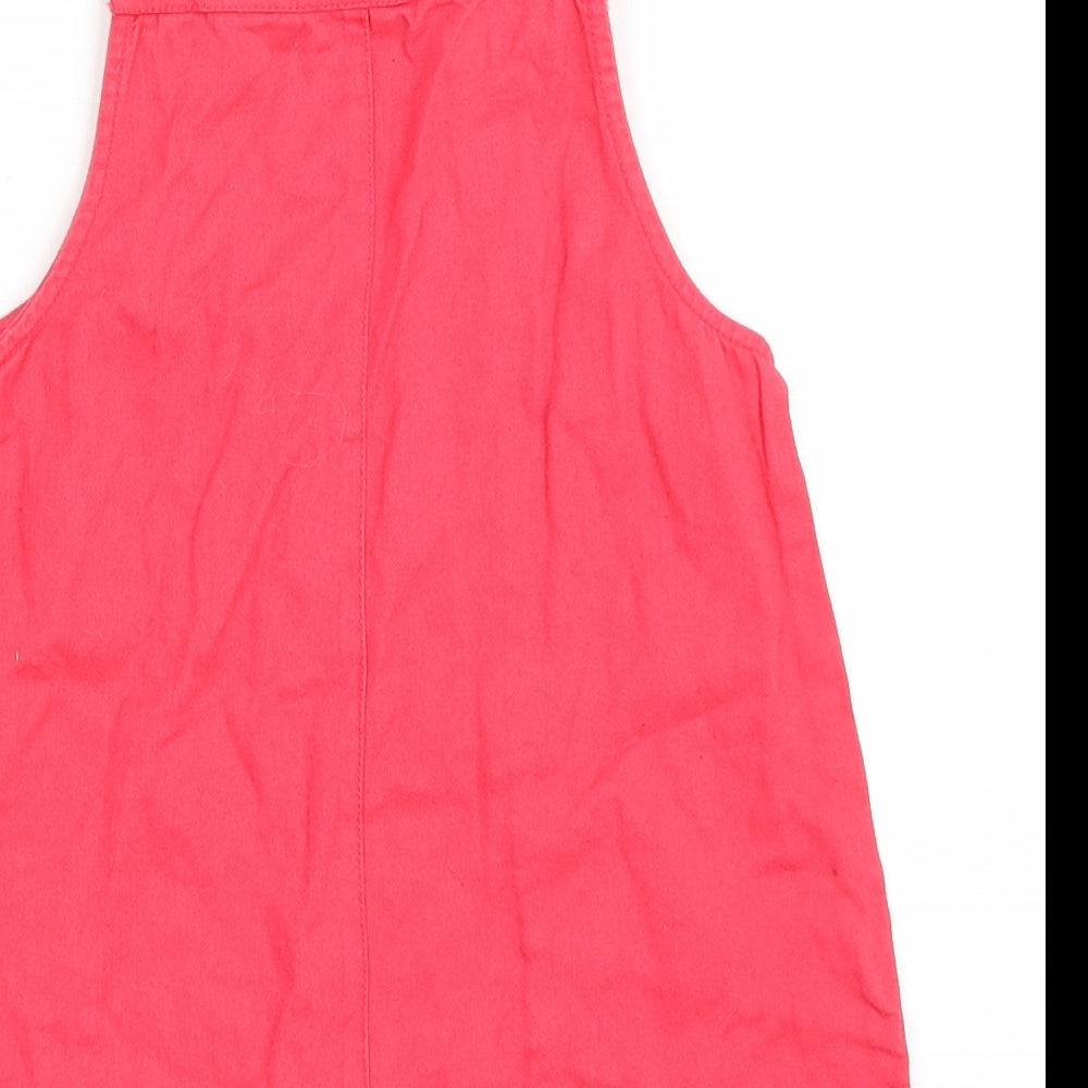 George Girls Pink Cotton Pinafore/Dungaree Dress Size 6-7 Years Square Neck Snap