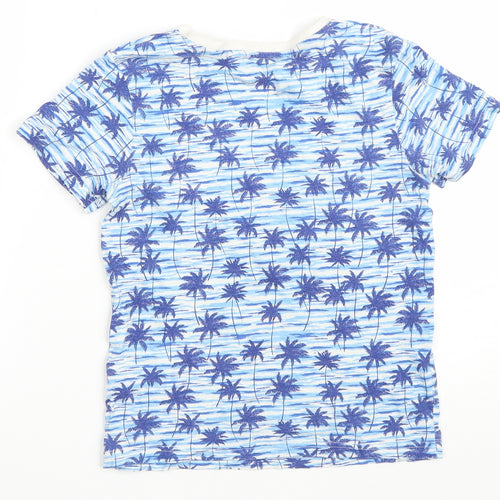 Peacocks Boys Blue Geometric Cotton Basic T-Shirt Size 10-11 Years Round Neck Pullover - Ride the wave