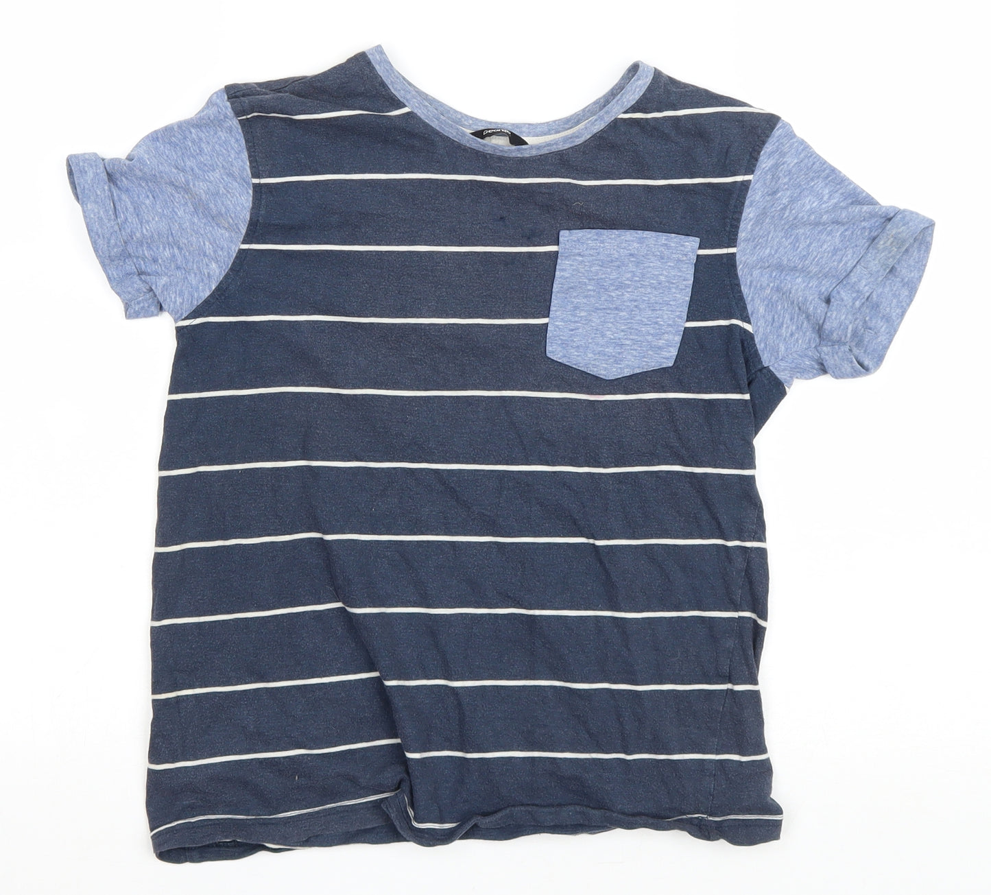 George Boys Blue Striped Cotton Basic T-Shirt Size 11-12 Years Round Neck Pullover