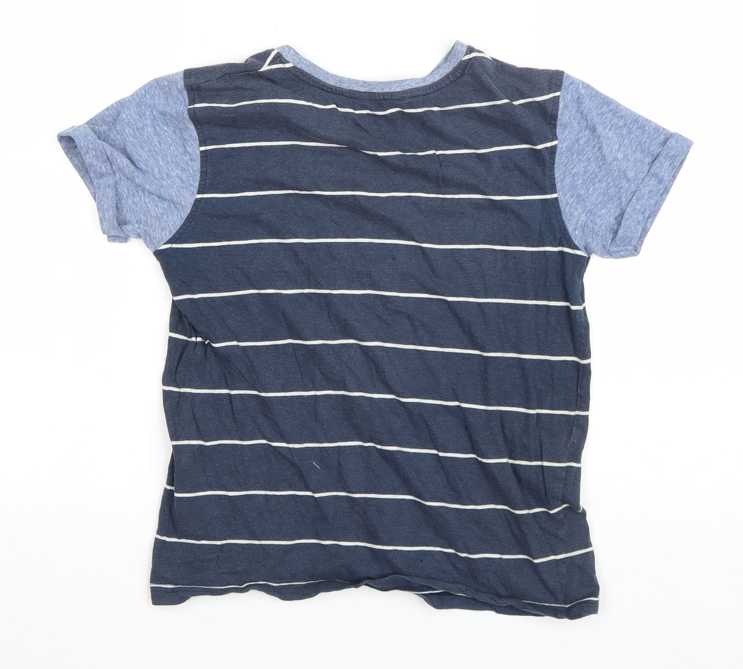 George Boys Blue Striped Cotton Basic T-Shirt Size 11-12 Years Round Neck Pullover