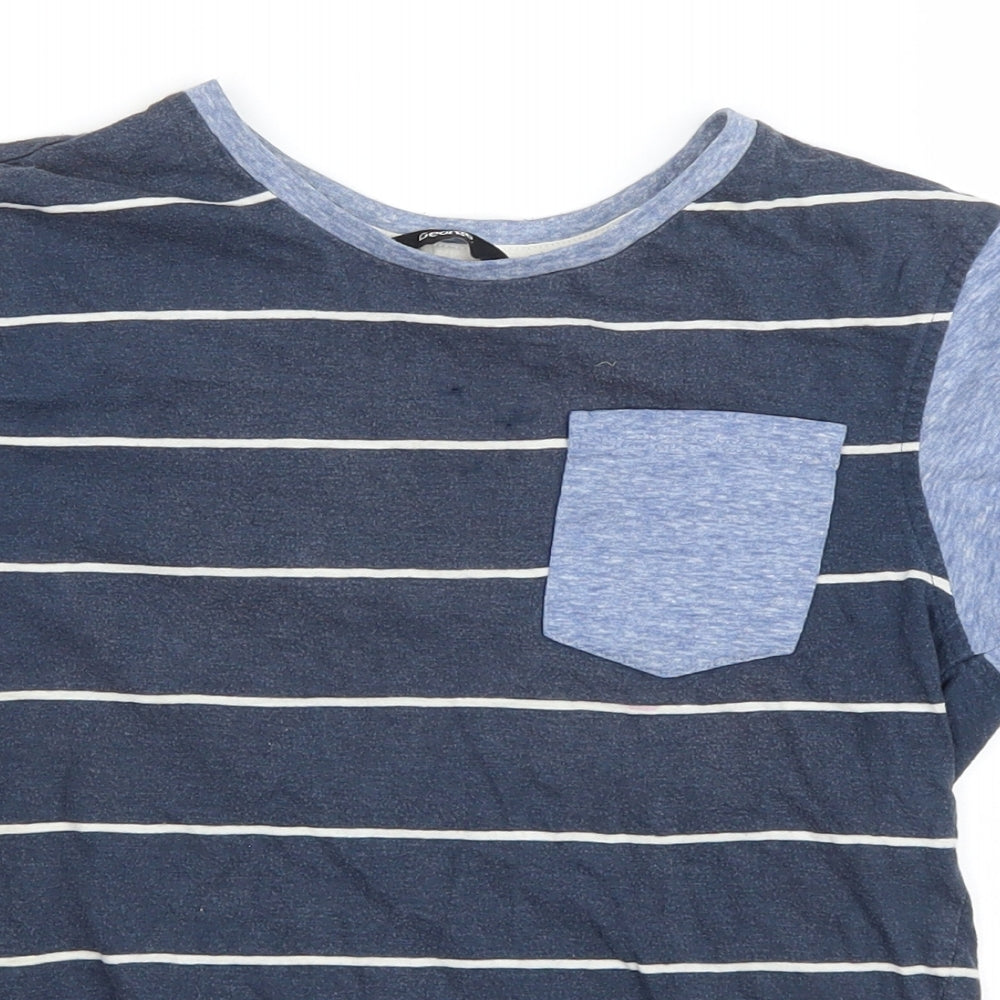 George Boys Blue Striped Cotton Basic T-Shirt Size 11-12 Years Round Neck Pullover