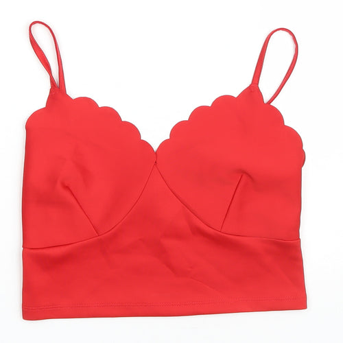 New Look Womens Red Polyester Cropped Tank Size 10 Sweetheart - Scalloped Edging