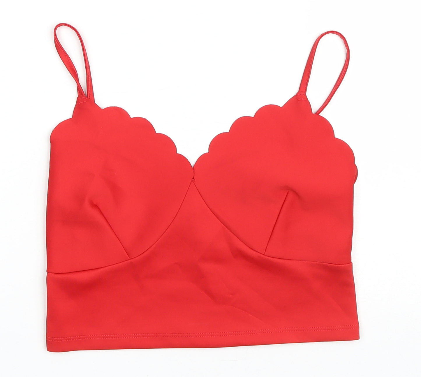 New Look Womens Red Polyester Cropped Tank Size 10 Sweetheart - Scalloped Edging