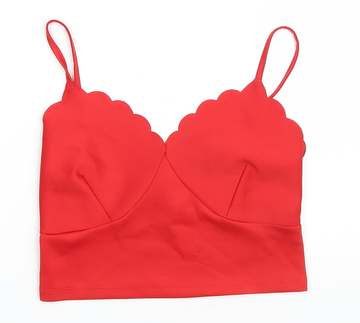 New Look Womens Red Polyester Cropped Tank Size 10 Sweetheart - Scalloped Edging