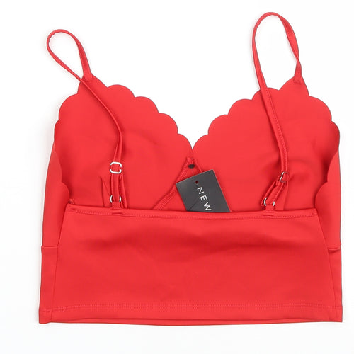 New Look Womens Red Polyester Cropped Tank Size 10 Sweetheart - Scalloped Edging