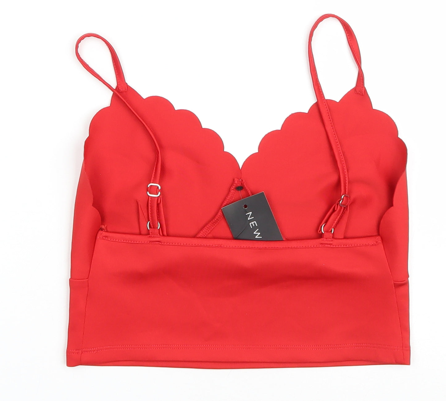 New Look Womens Red Polyester Cropped Tank Size 10 Sweetheart - Scalloped Edging