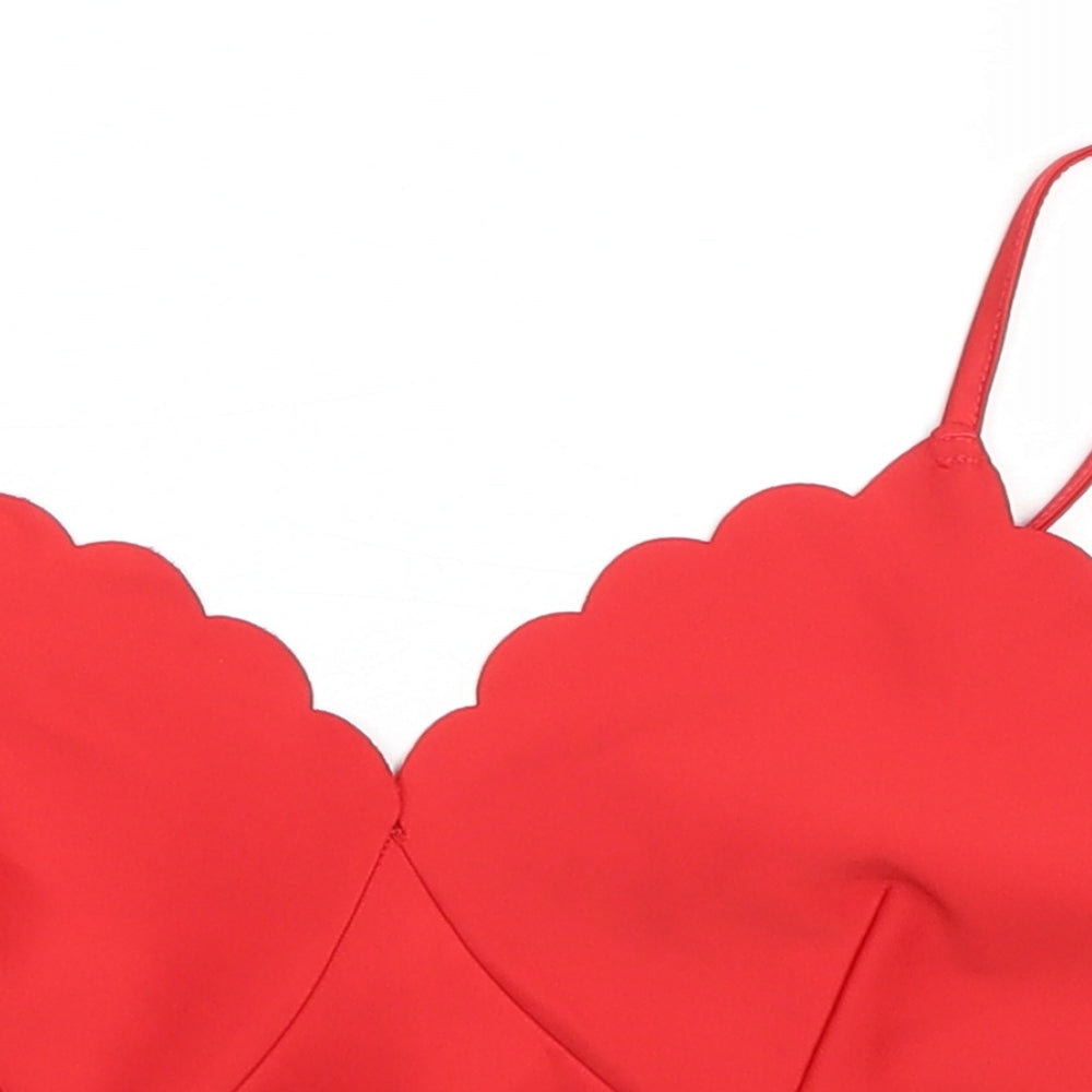 New Look Womens Red Polyester Cropped Tank Size 10 Sweetheart - Scalloped Edging