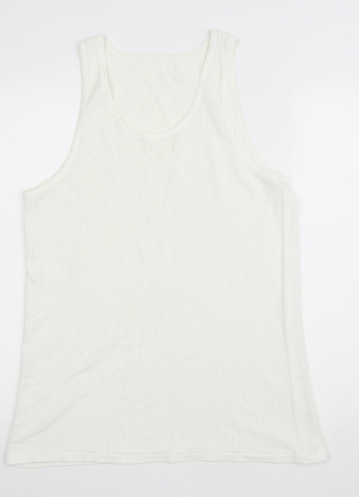 Marks and Spencer Mens Ivory Cotton T-Shirt Size L Round Neck