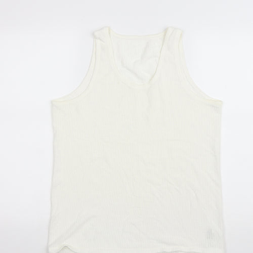 Marks and Spencer Mens Ivory Cotton T-Shirt Size L Round Neck