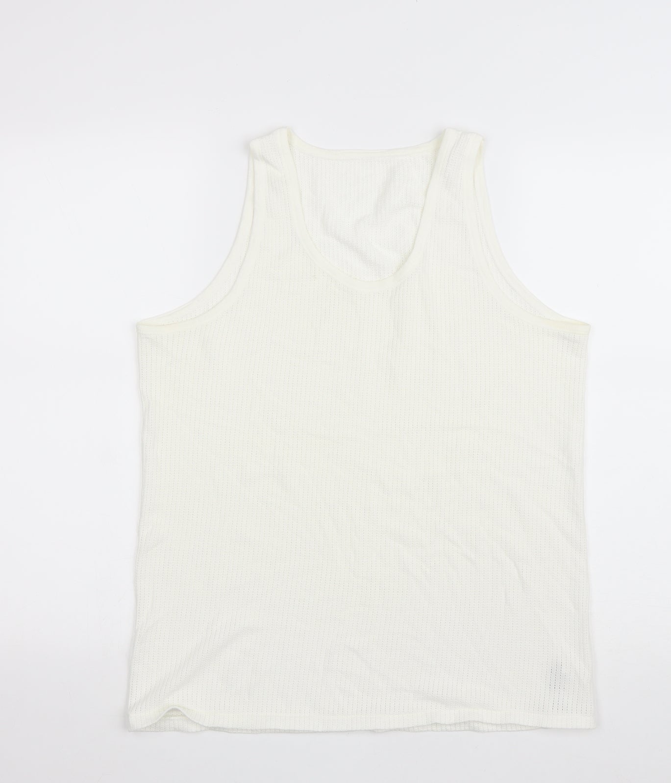 Marks and Spencer Mens Ivory Polyester T-Shirt Size L Round Neck
