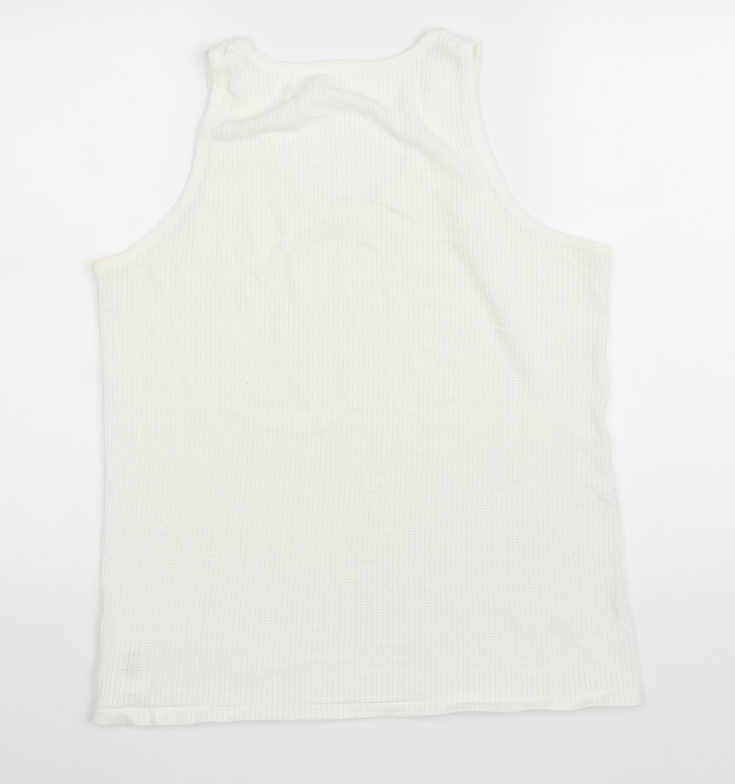 Marks and Spencer Mens Ivory Polyester T-Shirt Size L Round Neck