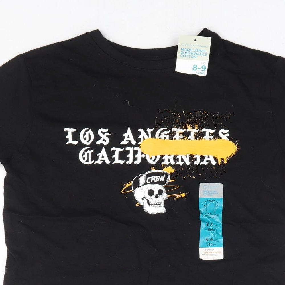 Primark Boys Black 100% Cotton Basic T-Shirt Size 8-9 Years Round Neck Pullover - Los Angeles Skull