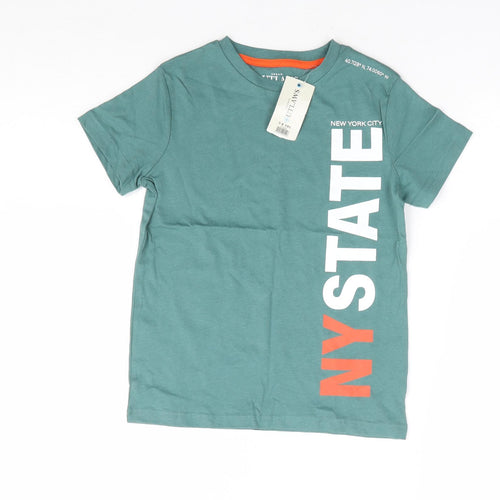 Peacocks Boys Green 100% Cotton Basic T-Shirt Size 7-8 Years Round Neck Pullover - New York State