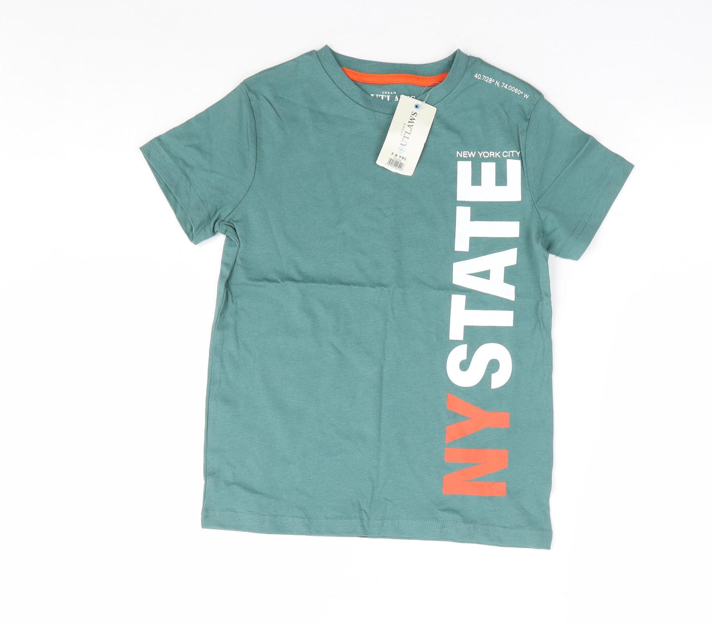 Peacocks Boys Green 100% Cotton Basic T-Shirt Size 7-8 Years Round Neck Pullover - New York State