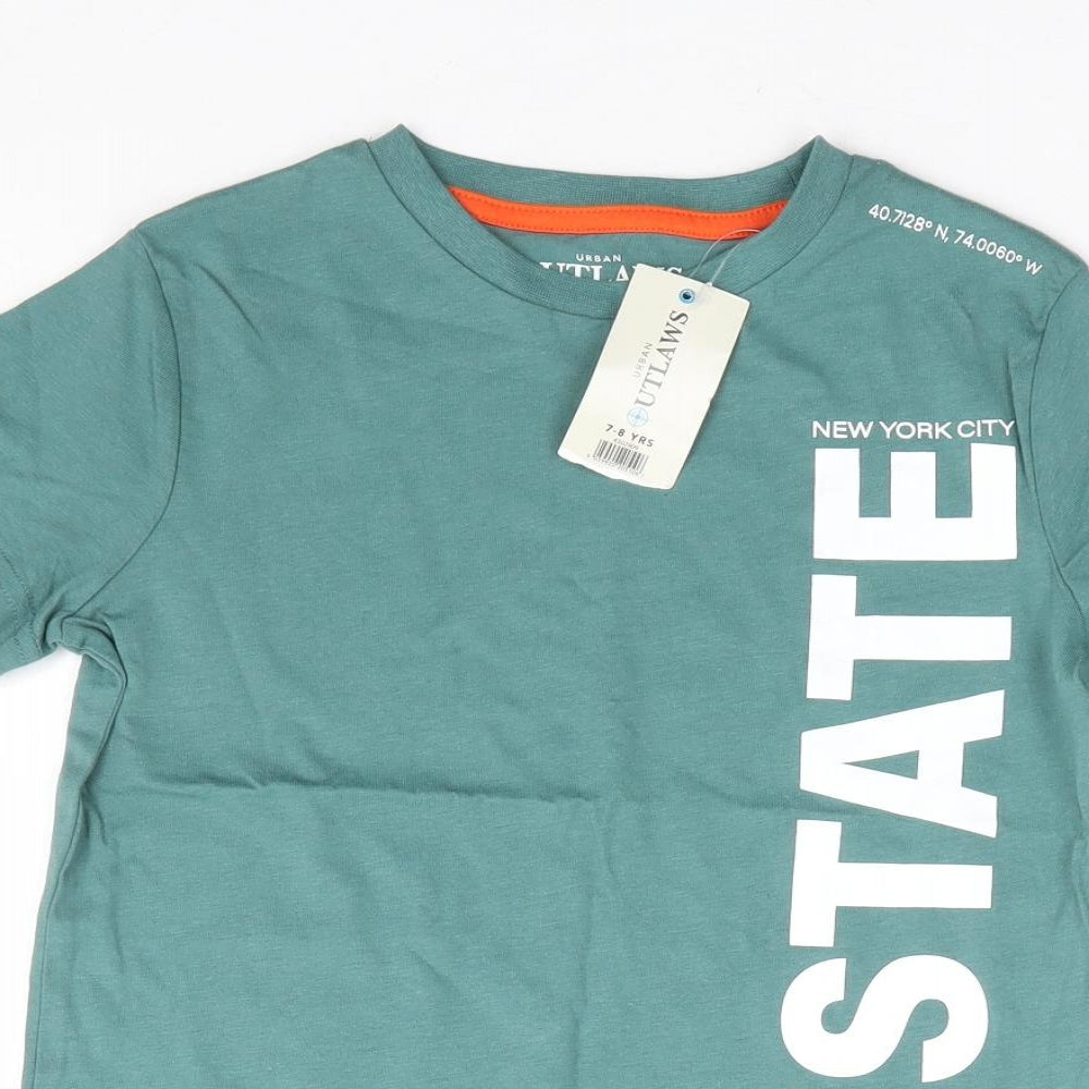 Peacocks Boys Green 100% Cotton Basic T-Shirt Size 7-8 Years Round Neck Pullover - New York State
