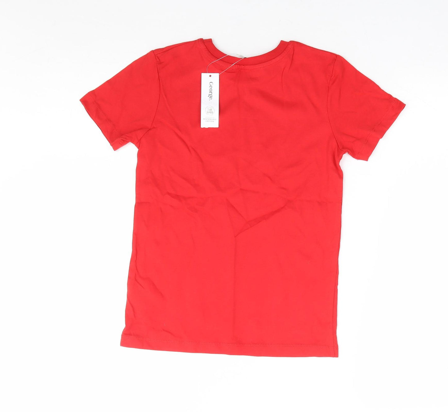 George Boys Red 100% Cotton Basic T-Shirt Size 8-9 Years Round Neck Pullover - Exclusive