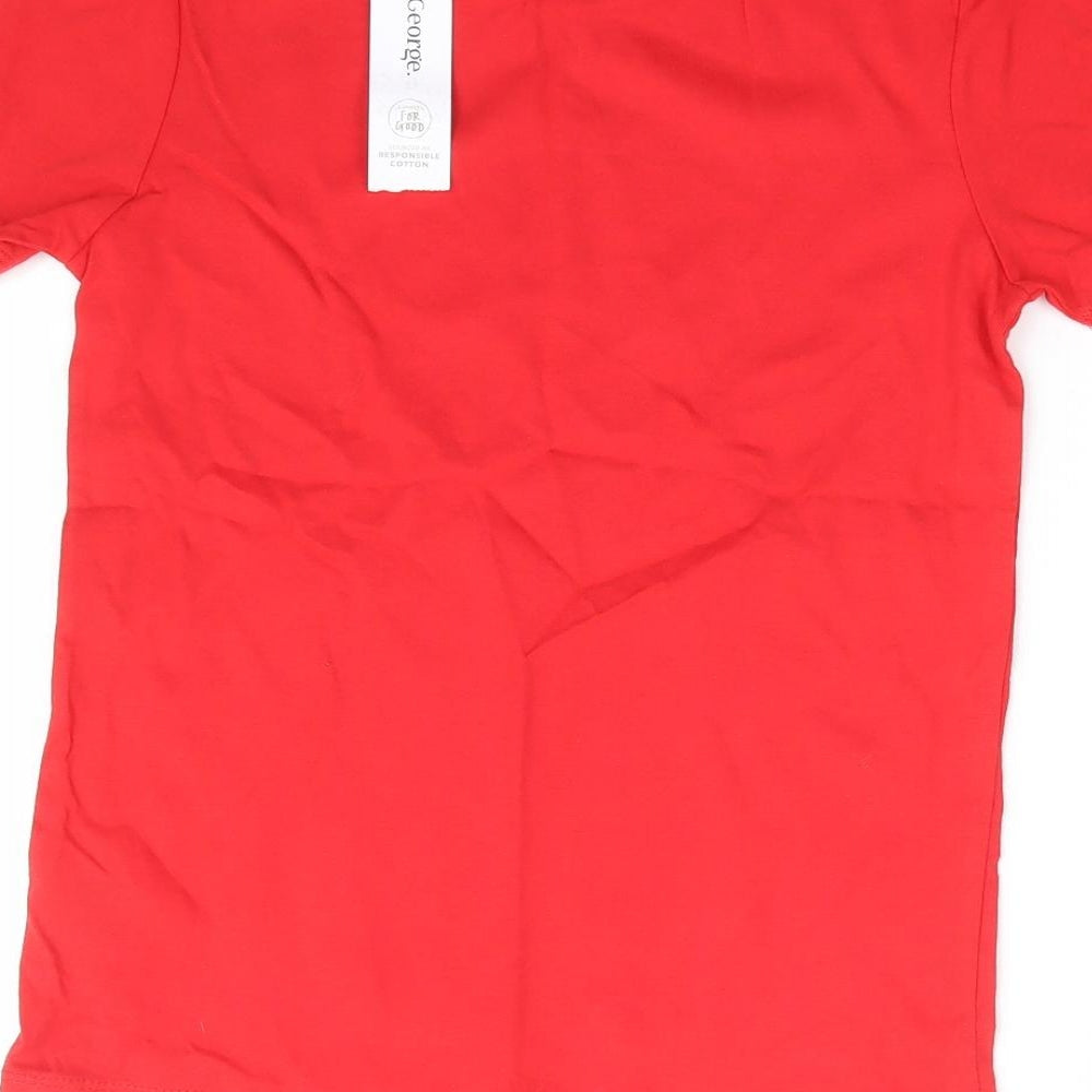George Boys Red 100% Cotton Basic T-Shirt Size 8-9 Years Round Neck Pullover - Exclusive