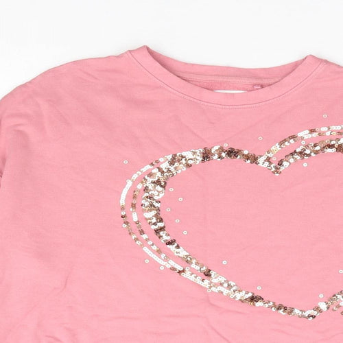 NEXT Girls Pink Viscose Pullover Sweatshirt Size 8 Years Pullover - Heart Cropped