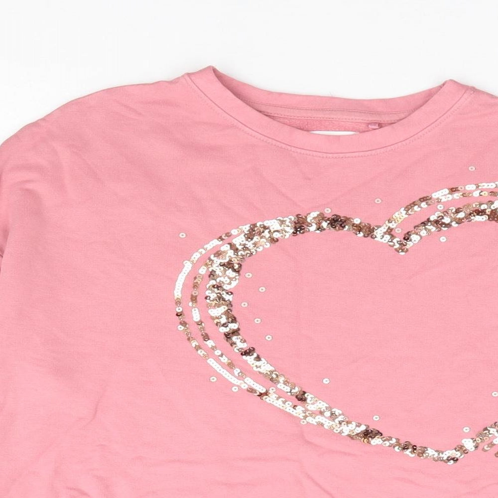 NEXT Girls Pink Viscose Pullover Sweatshirt Size 8 Years Pullover - Heart Cropped