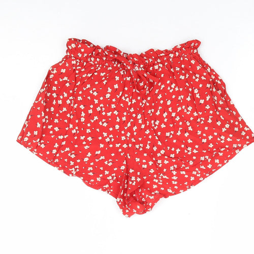 Miss Selfridge Womens Red Floral Polyester Hot Pants Shorts Size 4 L3 in Regular Drawstring
