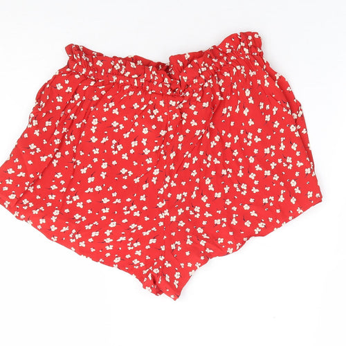 Miss Selfridge Womens Red Floral Polyester Hot Pants Shorts Size 4 L3 in Regular Drawstring