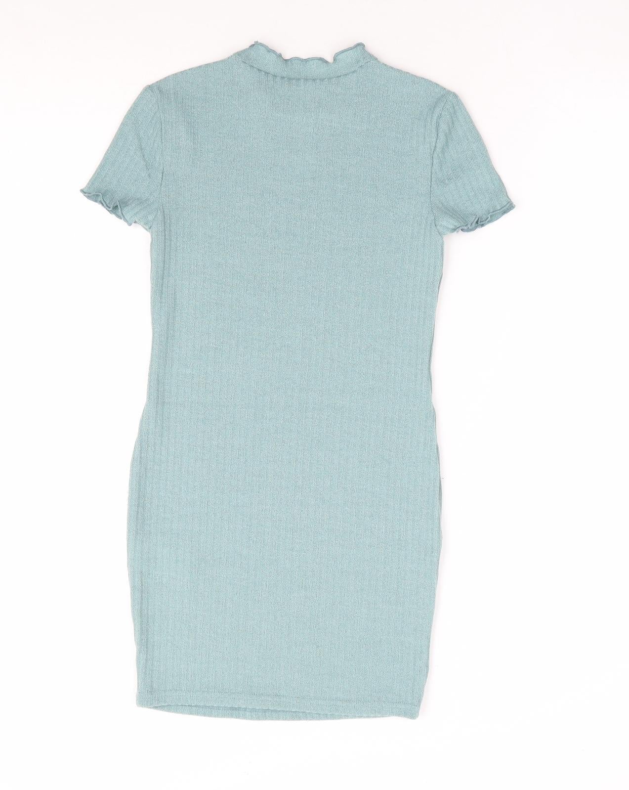 SheIn Girls Green Polyester T-Shirt Dress Size 10 Years Mock Neck Pullover - Heart Cut Out Detail