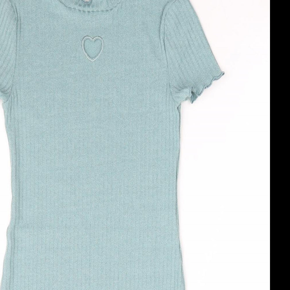 SheIn Girls Green Polyester T-Shirt Dress Size 10 Years Mock Neck Pullover - Heart Cut Out Detail