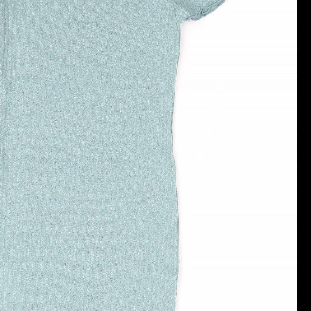 SheIn Girls Green Polyester T-Shirt Dress Size 10 Years Mock Neck Pullover - Heart Cut Out Detail